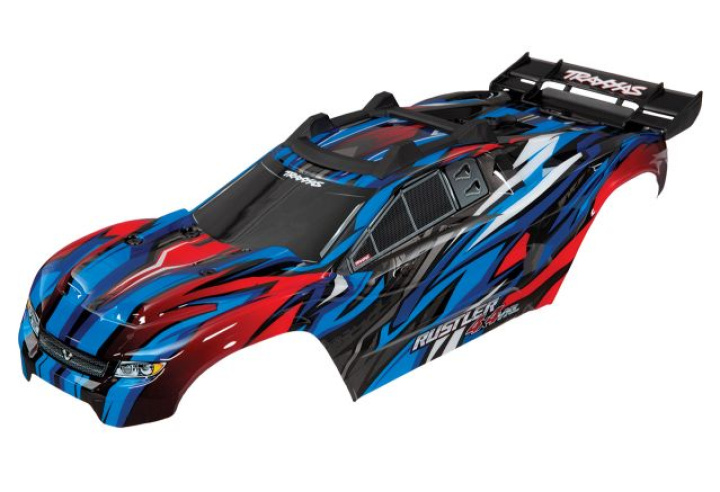 Kaross Rustler 4x4 Blå/Röd Komplett Clipless i gruppen Katalog / Fabrikat / T / Traxxas / Karosser & Tillbehör hos Minicars Hobby Distribution AB (426717A)