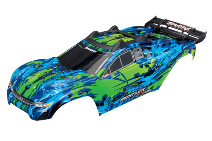 Kaross Rustler 4x4 Grön/Blå Komplett Clipless i gruppen Katalog / Fabrikat / T / Traxxas / Karosser & Tillbehör hos Minicars Hobby Distribution AB (426717G)