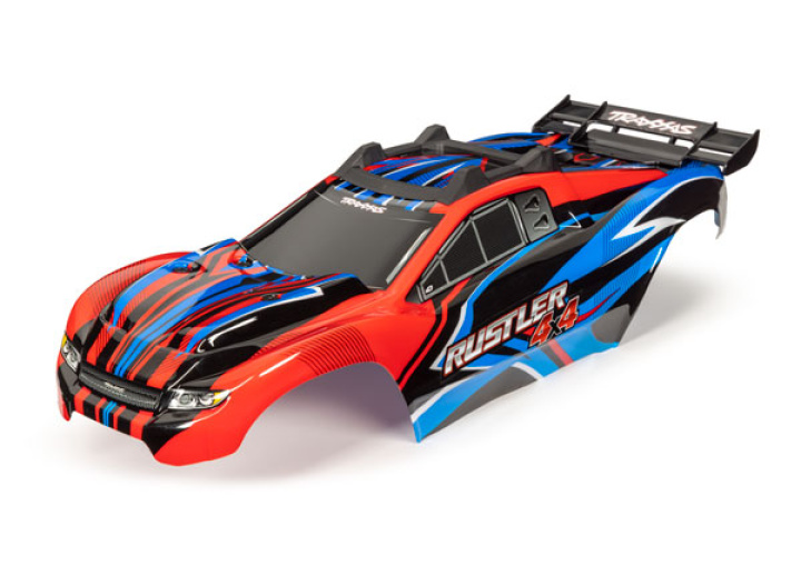 Kaross Rustler 4x4 Röd & Blå Komplett Clipless i gruppen Katalog / Fabrikat / T / Traxxas / Karosser & Tillbehör hos Minicars Hobby Distribution AB (426734R)