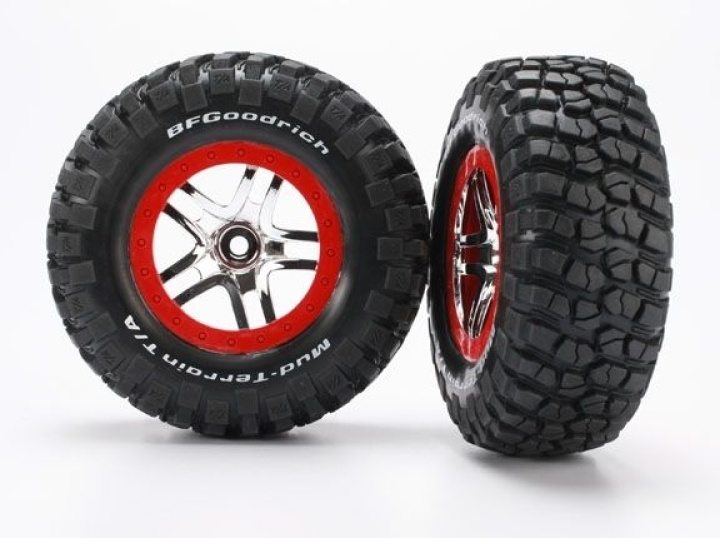 Däck & Fälg Goodrich S1/S-Spoke Krom-Röd 4WD/2WD Bak (2) i gruppen Katalog / Fabrikat / T / Traxxas / Däck & Fälg hos Minicars Hobby Distribution AB (426873R)