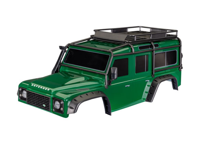 Kaross Land Rover Defender Clipless Komplett Grön i gruppen Katalog / Fabrikat / T / Traxxas / Karosser & Tillbehör hos Minicars Hobby Distribution AB (428050-GRN)