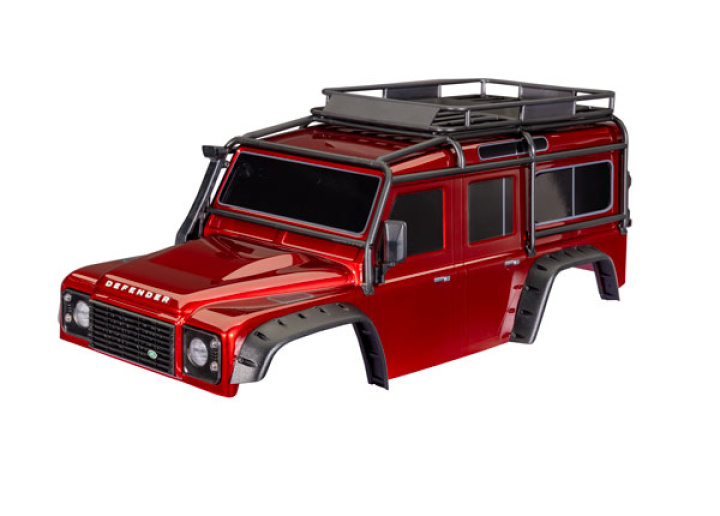 Kaross Land Rover Defender Clipless Komplett Röd i gruppen Katalog / Fabrikat / T / Traxxas / Karosser & Tillbehör hos Minicars Hobby Distribution AB (428050-RED)