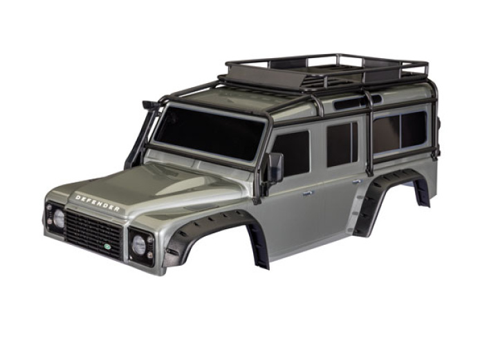 Kaross Land Rover Defender Clipless Komplett Silver i gruppen Katalog / Fabrikat / T / Traxxas / Karosser & Tillbehör hos Minicars Hobby Distribution AB (428050-SLVR)