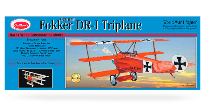 Fokker Triplane Laser-Cut Guillow i gruppen Katalog / Fabrikat / G / Guillows / Trämodeller hos Minicars Hobby Distribution AB (GU0204LC)