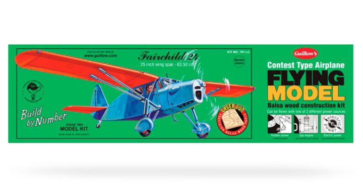 Fairchild 24 Laser-Cut Guillow i gruppen Katalog / Fabrikat / G / Guillows / Trämodeller hos Minicars Hobby Distribution AB (GU0701LC)