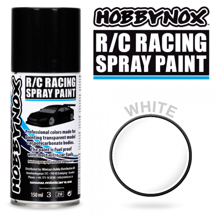 Vit R/C Racing Spray Färg 150 ml i gruppen Katalog / Fabrikat / H / Hobbynox / Sprayfärger RC Bil hos Minicars Hobby Distribution AB (HN1100)