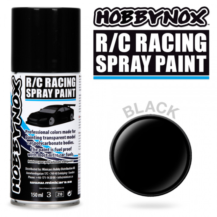 Svart R/C Racing Spray Färg 150 ml i gruppen Katalog / Fabrikat / H / Hobbynox / Sprayfärger RC Bil hos Minicars Hobby Distribution AB (HN1101)