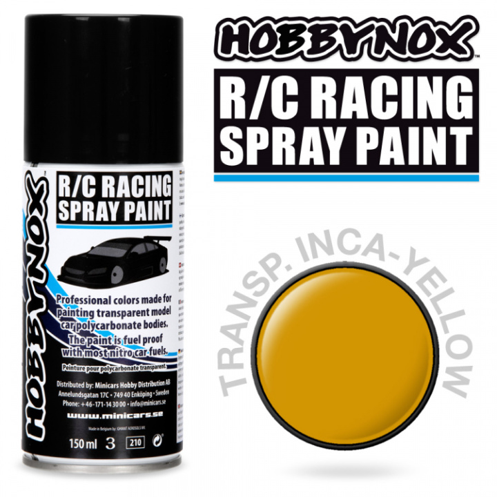 Transparent Inca Gul R/C Racing Spray Färg 150 ml i gruppen Katalog / Fabrikat / H / Hobbynox / Sprayfärger RC Bil hos Minicars Hobby Distribution AB (HN1500)