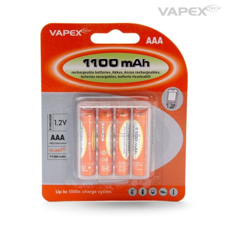 AAA/R3 Batteri NiMH 1100mAh 4-pack i gruppen Katalog / Fabrikat / V/W / Vapex / Konsument Batterier hos Minicars Hobby Distribution AB (VP4VTE1100AAA)