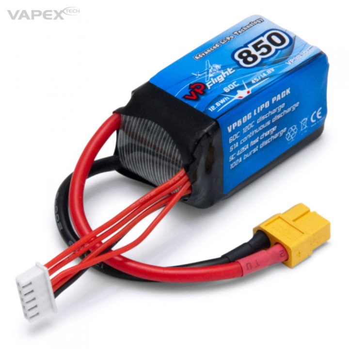 Li-Po Batteri 4S 14,8V 850mAh 60C XT60-Kontakt i gruppen Katalog / Fabrikat / V/W / Vapex / Li-Po Batterier hos Minicars Hobby Distribution AB (VP98300)