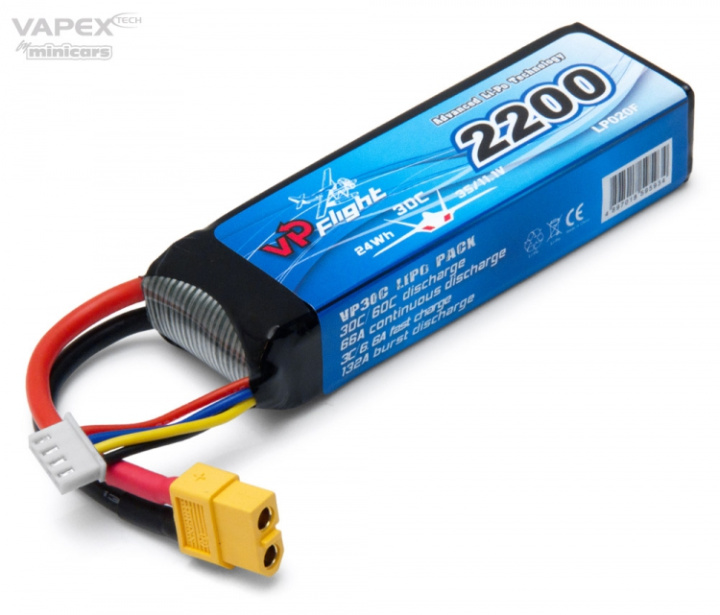 Li-Po Batteri 3S 11,1V 2200mAh 30C XT60-kontakt i gruppen Katalog / Tillbehör & Delar / Batterier & Tillb. hos Minicars Hobby Distribution AB (VPLP020FXT)