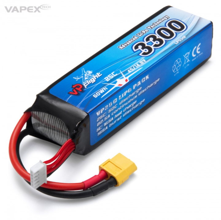 Li-Po Batteri 4S 14,8V 3300mAh 25C XT60-Kontakt i gruppen Katalog / Fabrikat / V/W / Vapex / Li-Po Batterier hos Minicars Hobby Distribution AB (VPLP034FXT)